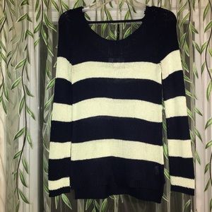 Melon green and navy striped sweater